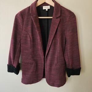 Skies Are Blue Women's Tweed Blazer, Size Small Red Cuffed Sleeve Preppy Light